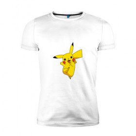 Мужская футболка премиум с принтом Pikachu Smile в Курске, 92% хлопок, 8% лайкра | приталенный силуэт, круглый вырез ворота, длина до линии бедра, короткий рукав | Тематика изображения на принте: пикачу | покемон