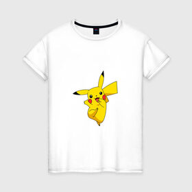 Женская футболка хлопок с принтом Pikachu Smile в Курске, 100% хлопок | прямой крой, круглый вырез горловины, длина до линии бедер, слегка спущенное плечо | пикачу | покемон
