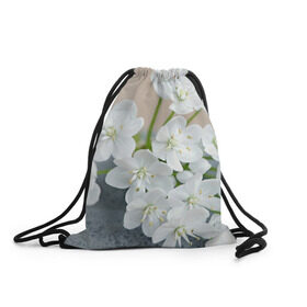 Рюкзак-мешок 3D с принтом Белые цветочки 3 в Курске, 100% полиэстер | плотность ткани — 200 г/м2, размер — 35 х 45 см; лямки — толстые шнурки, застежка на шнуровке, без карманов и подкладки | белый | цветок | цветы