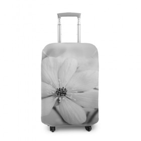 Чехол для чемодана 3D с принтом Белые цветочки 4 в Курске, 86% полиэфир, 14% спандекс | двустороннее нанесение принта, прорези для ручек и колес | белый | монгохромный | цветок | цветы