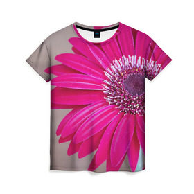 Женская футболка 3D с принтом Гербера 2 в Курске, 100% полиэфир ( синтетическое хлопкоподобное полотно) | прямой крой, круглый вырез горловины, длина до линии бедер | герберы | зелень | лепестки | природа | растения | цветы