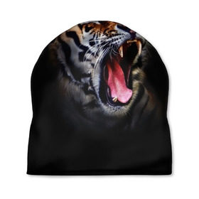 Шапка 3D с принтом Оскал тигра в Курске, 100% полиэстер | универсальный размер, печать по всей поверхности изделия | Тематика изображения на принте: дикая кошка | пасть | тигр | хищник