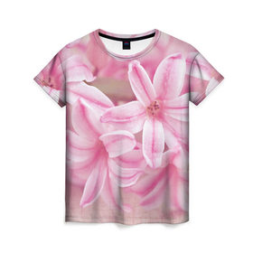 Женская футболка 3D с принтом Нежные цветочки в Курске, 100% полиэфир ( синтетическое хлопкоподобное полотно) | прямой крой, круглый вырез горловины, длина до линии бедер | розовый | цветок | цветы