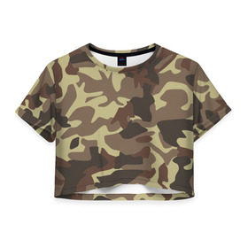 Женская футболка 3D укороченная с принтом Коричневый камуфляж в Курске, 100% полиэстер | круглая горловина, длина футболки до линии талии, рукава с отворотами | camo | camouflage | камо | хаки