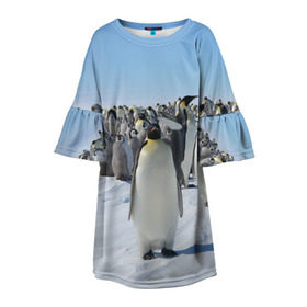 Детское платье 3D с принтом Пингвины в Курске, 100% полиэстер | прямой силуэт, чуть расширенный к низу. Круглая горловина, на рукавах — воланы | пингвин