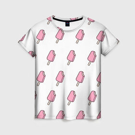 Женская футболка 3D с принтом Мороженое розовое в Курске, 100% полиэфир ( синтетическое хлопкоподобное полотно) | прямой крой, круглый вырез горловины, длина до линии бедер | ice cream | мода | мороженое | тренд