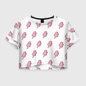 Женская футболка 3D укороченная с принтом Мороженое розовое в Курске, 100% полиэстер | круглая горловина, длина футболки до линии талии, рукава с отворотами | ice cream | мода | мороженое | тренд