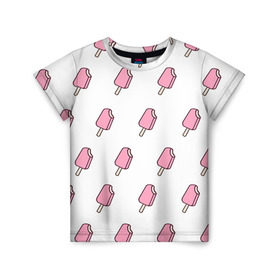 Детская футболка 3D с принтом Мороженое розовое в Курске, 100% гипоаллергенный полиэфир | прямой крой, круглый вырез горловины, длина до линии бедер, чуть спущенное плечо, ткань немного тянется | Тематика изображения на принте: ice cream | мода | мороженое | тренд