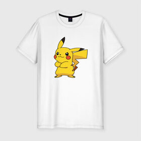 Мужская футболка премиум с принтом Pikachu в Курске, 92% хлопок, 8% лайкра | приталенный силуэт, круглый вырез ворота, длина до линии бедра, короткий рукав | pikachu | pokemon | пикачу | покемон