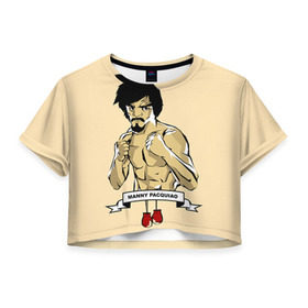 Женская футболка 3D укороченная с принтом Manny Pacquiao в Курске, 100% полиэстер | круглая горловина, длина футболки до линии талии, рукава с отворотами | мэнни пакьяо