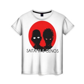 Женская футболка 3D с принтом Saitama & Genos в Курске, 100% полиэфир ( синтетическое хлопкоподобное полотно) | прямой крой, круглый вырез горловины, длина до линии бедер | genos | one punch man | saitama