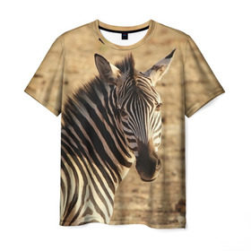 Мужская футболка 3D с принтом Зебра в Курске, 100% полиэфир | прямой крой, круглый вырез горловины, длина до линии бедер | африка | голова животного | зебра | лошадь | природа