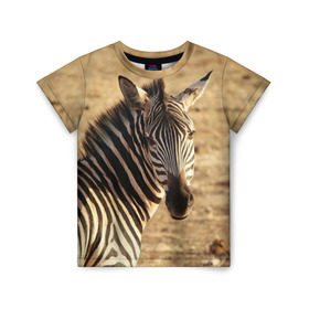 Детская футболка 3D с принтом Зебра в Курске, 100% гипоаллергенный полиэфир | прямой крой, круглый вырез горловины, длина до линии бедер, чуть спущенное плечо, ткань немного тянется | африка | голова животного | зебра | лошадь | природа