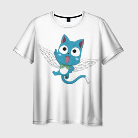 Мужская футболка 3D с принтом Хеппи в Курске, 100% полиэфир | прямой крой, круглый вырез горловины, длина до линии бедер | fairy tail | хеппи