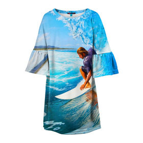 Детское платье 3D с принтом Лето в Курске, 100% полиэстер | прямой силуэт, чуть расширенный к низу. Круглая горловина, на рукавах — воланы | берег | волна | лето | море | отдых | серфинг
