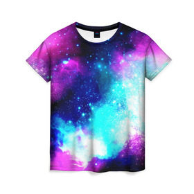 Женская футболка 3D с принтом Космические краски в Курске, 100% полиэфир ( синтетическое хлопкоподобное полотно) | прямой крой, круглый вырез горловины, длина до линии бедер | star | звезды | яркие