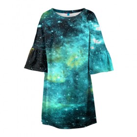 Детское платье 3D с принтом Космос в Курске, 100% полиэстер | прямой силуэт, чуть расширенный к низу. Круглая горловина, на рукавах — воланы | Тематика изображения на принте: вселенная | галактика | звезды
