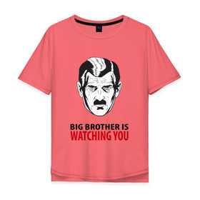 Мужская футболка хлопок Oversize с принтом Big Brother is watching you в Курске, 100% хлопок | свободный крой, круглый ворот, “спинка” длиннее передней части | Тематика изображения на принте: 1984 | большой брат | джордж оурелл
