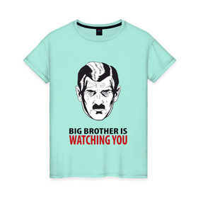 Женская футболка хлопок с принтом Big Brother is watching you в Курске, 100% хлопок | прямой крой, круглый вырез горловины, длина до линии бедер, слегка спущенное плечо | 1984 | большой брат | джордж оурелл