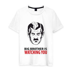 Мужская футболка хлопок с принтом Big Brother is watching you в Курске, 100% хлопок | прямой крой, круглый вырез горловины, длина до линии бедер, слегка спущенное плечо. | 1984 | большой брат | джордж оурелл