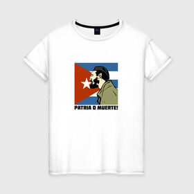 Женская футболка хлопок с принтом Фидель Кастро в Курске, 100% хлопок | прямой крой, круглый вырез горловины, длина до линии бедер, слегка спущенное плечо | 
