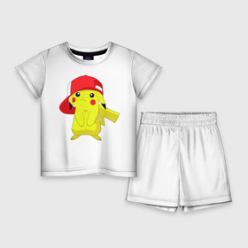 Детский костюм с шортами 3D с принтом Пикачу в кепке в Курске,  |  | bulbasaur | pikachu | pokemon | squirtle | бальбазар | пикачу | покемон | сквиртл