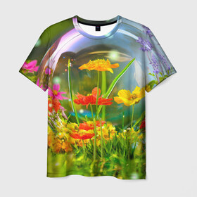 Мужская футболка 3D с принтом Flowers в Курске, 100% полиэфир | прямой крой, круглый вырез горловины, длина до линии бедер | арт | краска | лето | лучи | любовь | новинки | популярные | природа | рисунки | свет | цветы