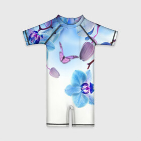 Детский купальный костюм 3D с принтом Flowers в Курске, Полиэстер 85%, Спандекс 15% | застежка на молнии на спине | арт | краска | лето | лучи | любовь | новинки | популярные | природа | рисунки | свет | цветы