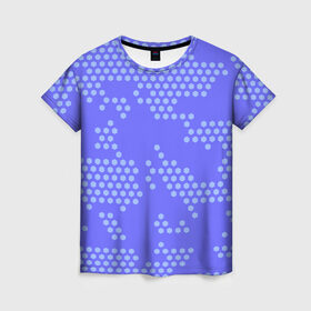 Женская футболка 3D с принтом Кибер камуфляж 7 в Курске, 100% полиэфир ( синтетическое хлопкоподобное полотно) | прямой крой, круглый вырез горловины, длина до линии бедер | пиксели | сиреневый | точки