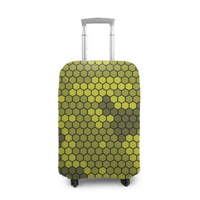 Чехол для чемодана 3D с принтом Кибер камуфляж 8 в Курске, 86% полиэфир, 14% спандекс | двустороннее нанесение принта, прорези для ручек и колес | желтый | соты