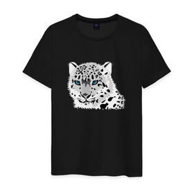 Мужская футболка хлопок с принтом Белый тигр в Курске, 100% хлопок | прямой крой, круглый вырез горловины, длина до линии бедер, слегка спущенное плечо. | Тематика изображения на принте: снежный барс | хищник