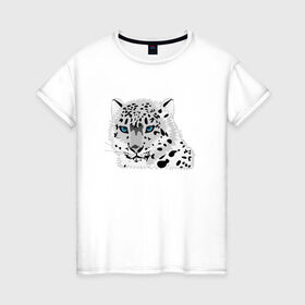 Женская футболка хлопок с принтом Белый тигр в Курске, 100% хлопок | прямой крой, круглый вырез горловины, длина до линии бедер, слегка спущенное плечо | снежный барс | хищник
