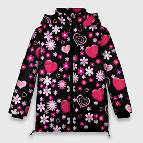 Женская зимняя куртка 3D с принтом Волшебный орнамент в Курске, верх — 100% полиэстер; подкладка — 100% полиэстер; утеплитель — 100% полиэстер | длина ниже бедра, силуэт Оверсайз. Есть воротник-стойка, отстегивающийся капюшон и ветрозащитная планка. 

Боковые карманы с листочкой на кнопках и внутренний карман на молнии | heart | любовь | орнамент | сердце | узор
