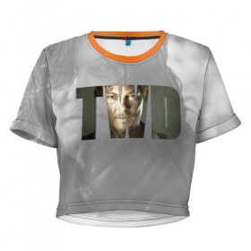 Женская футболка 3D укороченная с принтом TWD. Дэрил Диксон в Курске, 100% полиэстер | круглая горловина, длина футболки до линии талии, рукава с отворотами | 