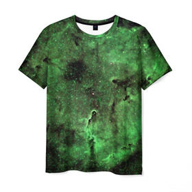 Мужская футболка 3D с принтом Зеленый Космос в Курске, 100% полиэфир | прямой крой, круглый вырез горловины, длина до линии бедер | вселенная | галактика | звезды