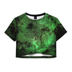 Женская футболка 3D укороченная с принтом Зеленый Космос в Курске, 100% полиэстер | круглая горловина, длина футболки до линии талии, рукава с отворотами | вселенная | галактика | звезды