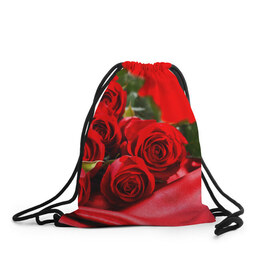 Рюкзак-мешок 3D с принтом Розы в Курске, 100% полиэстер | плотность ткани — 200 г/м2, размер — 35 х 45 см; лямки — толстые шнурки, застежка на шнуровке, без карманов и подкладки | Тематика изображения на принте: букет | красная | лепесток | разноцветная | роза | цветок