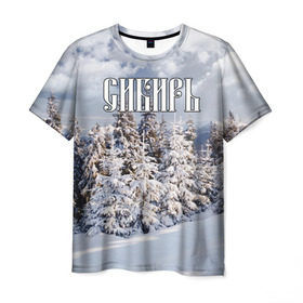 Мужская футболка 3D с принтом Сибирь в Курске, 100% полиэфир | прямой крой, круглый вырез горловины, длина до линии бедер | Тематика изображения на принте: ель | лес | небо | облака | природа | снег | сосна | сугробы | тайга | хвоя