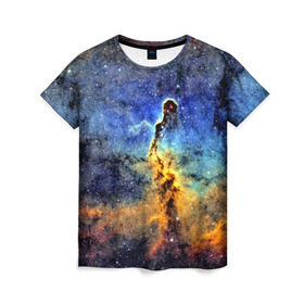 Женская футболка 3D с принтом Nebula in Space в Курске, 100% полиэфир ( синтетическое хлопкоподобное полотно) | прямой крой, круглый вырез горловины, длина до линии бедер | 