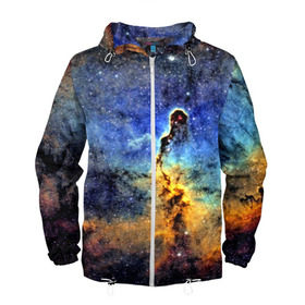 Мужская ветровка 3D с принтом Nebula in Space в Курске, 100% полиэстер | подол и капюшон оформлены резинкой с фиксаторами, два кармана без застежек по бокам, один потайной карман на груди | 