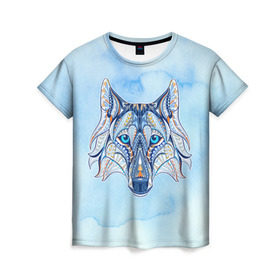 Женская футболка 3D с принтом Волк в Курске, 100% полиэфир ( синтетическое хлопкоподобное полотно) | прямой крой, круглый вырез горловины, длина до линии бедер | волк