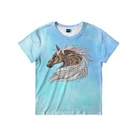 Детская футболка 3D с принтом Конь в Курске, 100% гипоаллергенный полиэфир | прямой крой, круглый вырез горловины, длина до линии бедер, чуть спущенное плечо, ткань немного тянется | конь | лошадь