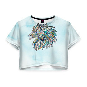 Женская футболка 3D укороченная с принтом Лев в Курске, 100% полиэстер | круглая горловина, длина футболки до линии талии, рукава с отворотами | лев