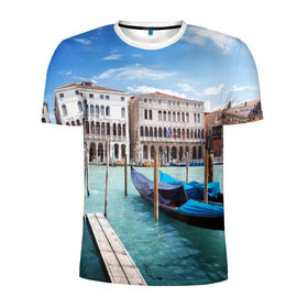 Мужская футболка 3D спортивная с принтом Италия (Венеция) в Курске, 100% полиэстер с улучшенными характеристиками | приталенный силуэт, круглая горловина, широкие плечи, сужается к линии бедра | europe | italy | venice | венеция | вода | европа | ес | италия | каникулы | лодки | отдых | отпуск | солнце | туризм