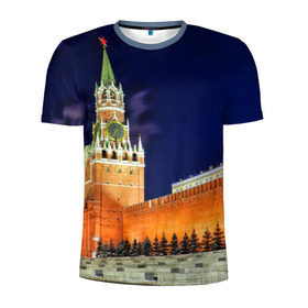 Мужская футболка 3D спортивная с принтом Кремль в Курске, 100% полиэстер с улучшенными характеристиками | приталенный силуэт, круглая горловина, широкие плечи, сужается к линии бедра | Тематика изображения на принте: moscow | russia | гордость | кремль | москва | отечество | родина | россия | столица