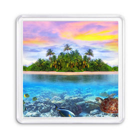 Магнит 55*55 с принтом Мальдивы в Курске, Пластик | Размер: 65*65 мм; Размер печати: 55*55 мм | загар | каникулы | мальдивские острова | мальдивы | отдых | отпуск | пляж | приключения | солнце | туризм