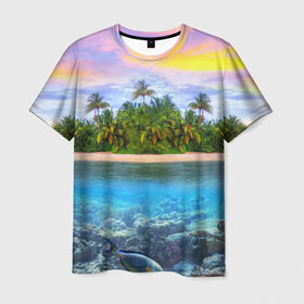Мужская футболка 3D с принтом Мальдивы в Курске, 100% полиэфир | прямой крой, круглый вырез горловины, длина до линии бедер | загар | каникулы | мальдивские острова | мальдивы | отдых | отпуск | пляж | приключения | солнце | туризм