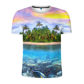 Мужская футболка 3D спортивная с принтом Мальдивы в Курске, 100% полиэстер с улучшенными характеристиками | приталенный силуэт, круглая горловина, широкие плечи, сужается к линии бедра | Тематика изображения на принте: загар | каникулы | мальдивские острова | мальдивы | отдых | отпуск | пляж | приключения | солнце | туризм