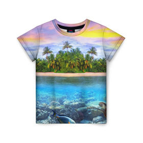 Детская футболка 3D с принтом Мальдивы в Курске, 100% гипоаллергенный полиэфир | прямой крой, круглый вырез горловины, длина до линии бедер, чуть спущенное плечо, ткань немного тянется | загар | каникулы | мальдивские острова | мальдивы | отдых | отпуск | пляж | приключения | солнце | туризм