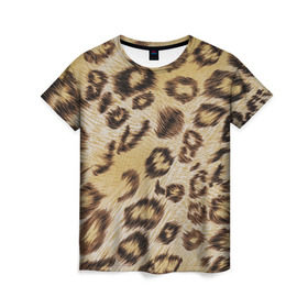 Женская футболка 3D с принтом Леопардовая ткань в Курске, 100% полиэфир ( синтетическое хлопкоподобное полотно) | прямой крой, круглый вырез горловины, длина до линии бедер | гепард | гламур | леопард | мода | пятна | роскошь | ткань | точки | шерсть